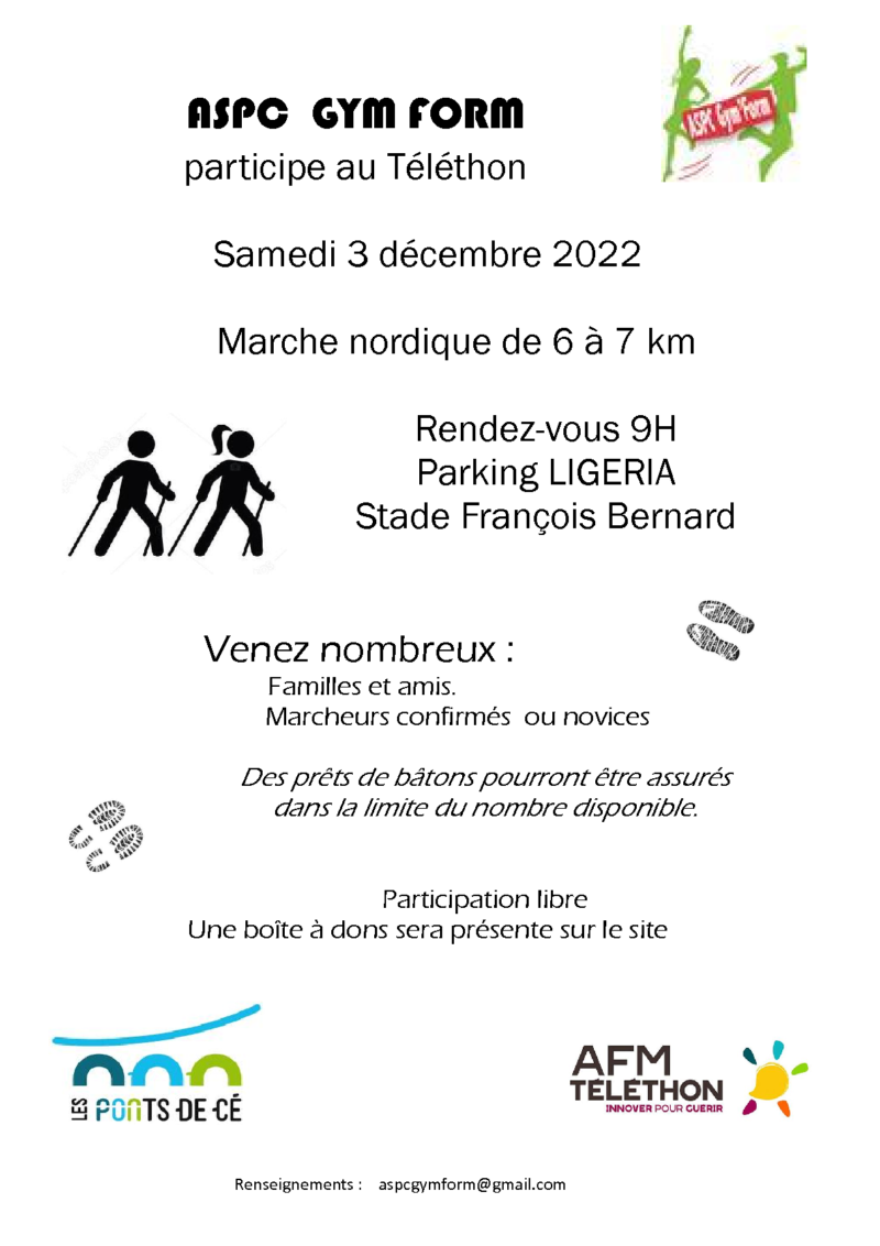 TÉLÉTHON 2022 – Marche Nordique avec l'ASPC GYM'FORM