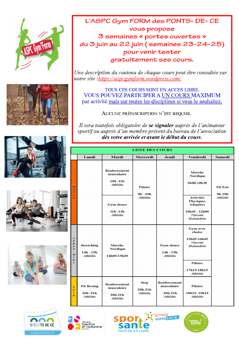 ASPC GYM'FORM - Journées portes ouvertes du 03 au 22 juin